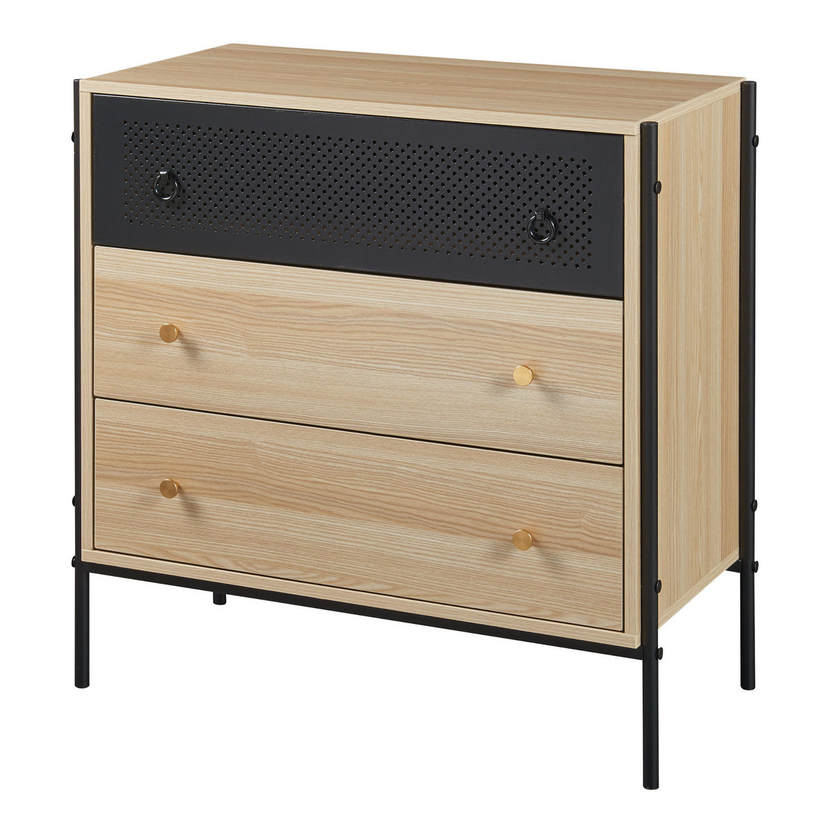 KOMMODE Tysnes - Eichefarben/Schwarz, Holzwerkstoff/Metall (80/80/40cm) - [en.casa]
