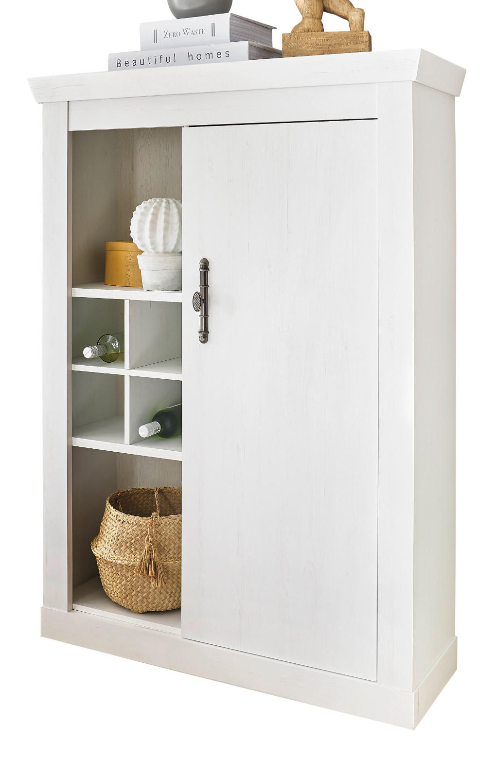 KOMMODE weiß Pinie Landhaus, Highboard 105 x 146 cm, Soft-Close-Funktion - Weiß, Holzwerkstoff/Kunststoff (107/146/38cm) - Furn.Design