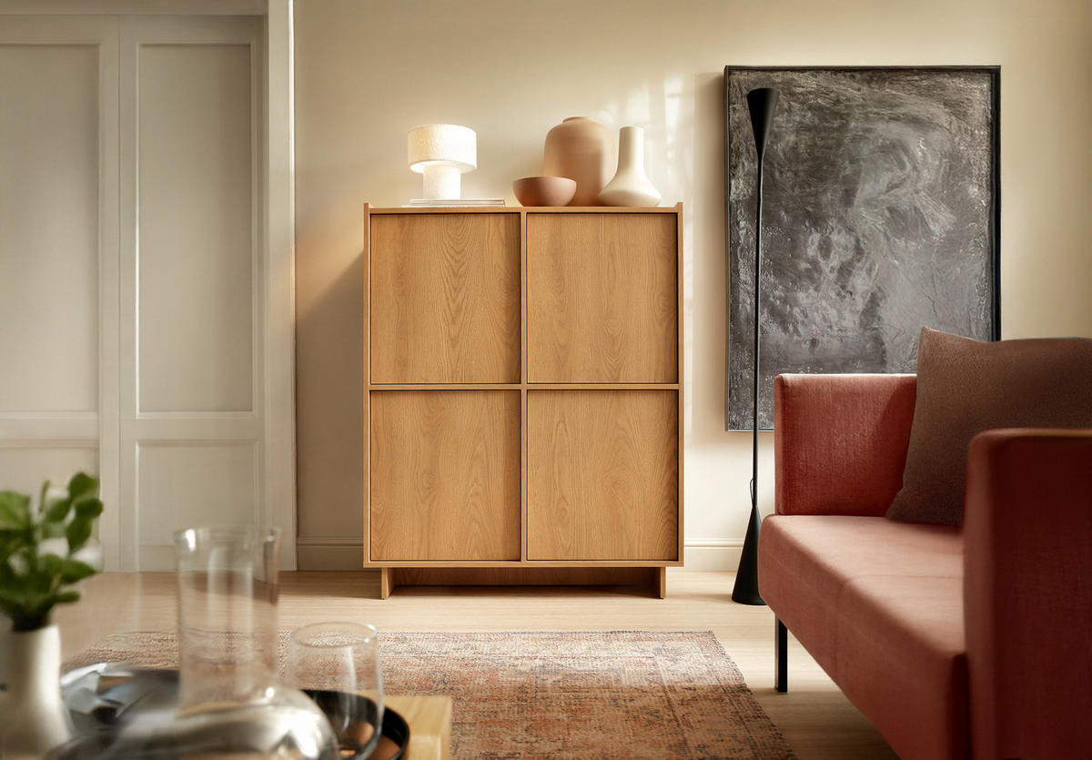 SIDEBOARD YARKER KOM3 Eiche - Eichefarben, Glas/Holzwerkstoff (98/124/39cm) - Komodee