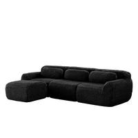ECKSOFA Plüsch Schwarz mit Kissen - Schwarz, Textil (291/179cm) - WISHDOR
