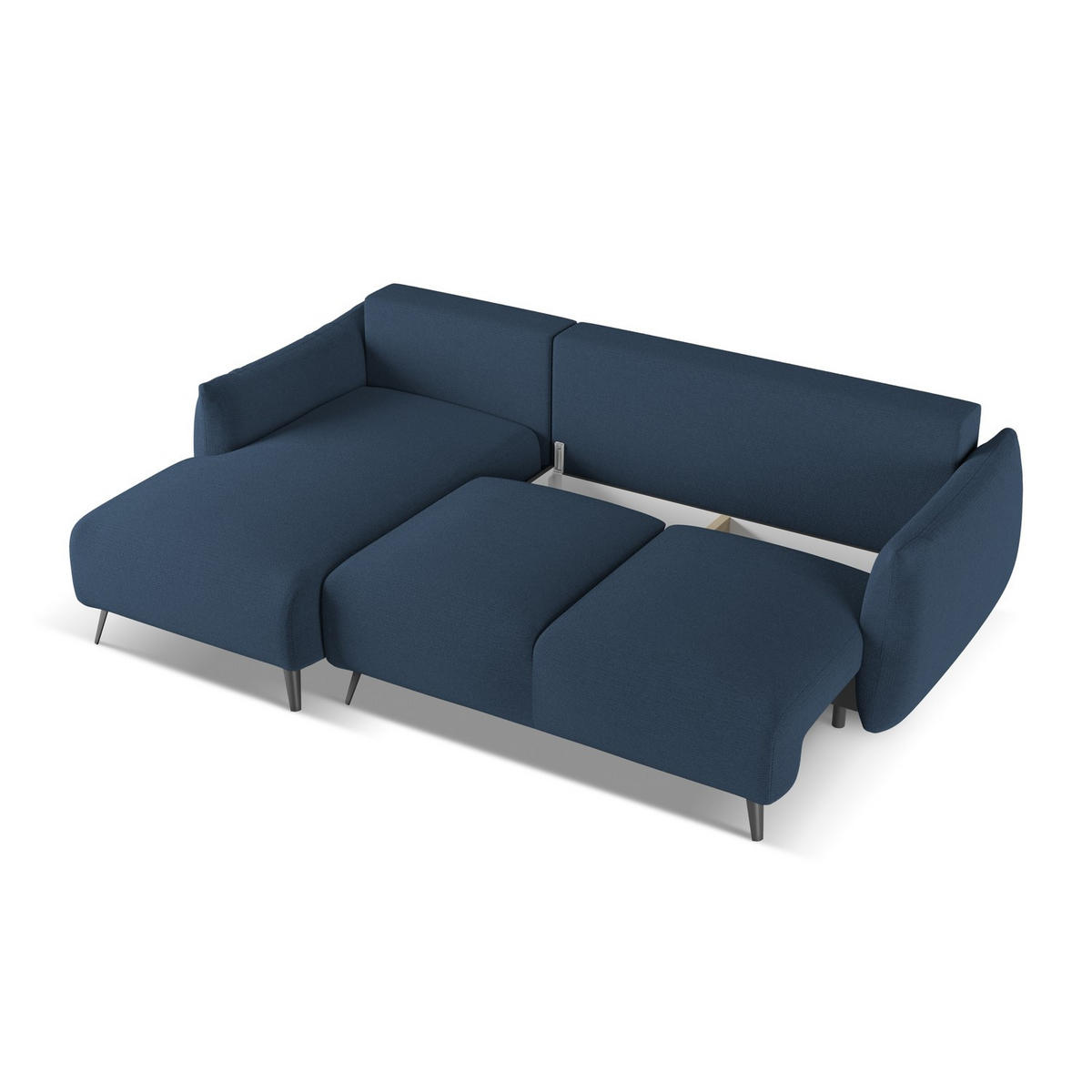 ECKSOFA mit Schlaffunktion Chenille Stoff Blau - Blau/Schwarz, Textil/Metall (162/242cm) - LaMiaSofa