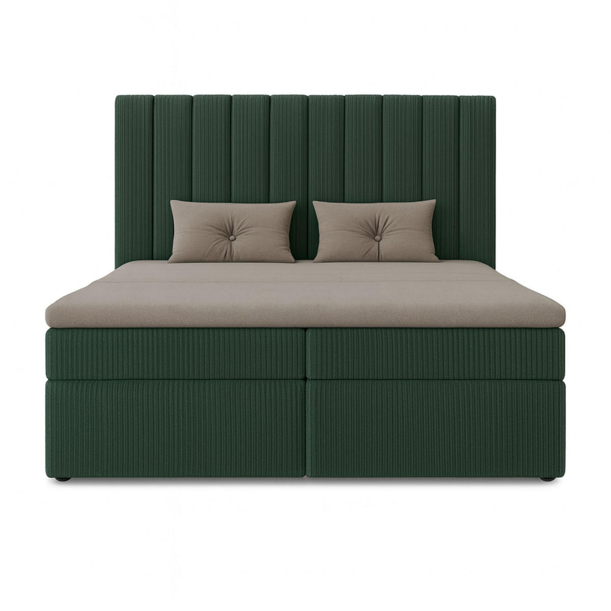 BOXBETT Nero mit 2 Bettkästen, 140x200, Farbe: Grün, Cordstoff, Doppelbett mit Bonell-Matratze inkl. Topper - Grün, Holz/Kunststoff (140/200cm) - Marpur