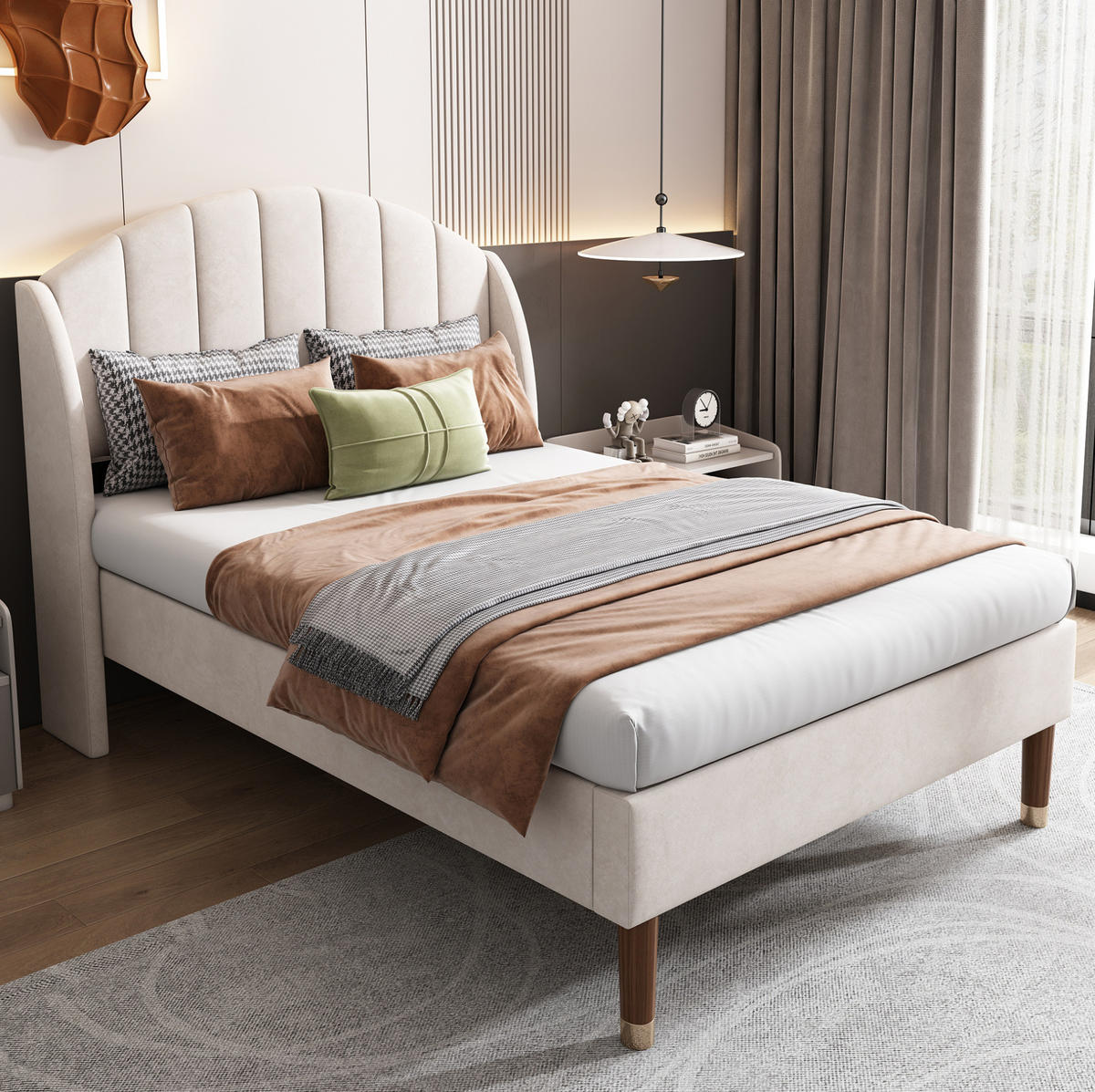 POLSTERBETT mit Lattenrost 90x200 cm Samt Beige - Beige, Metall (90/200cm) - Meubliv