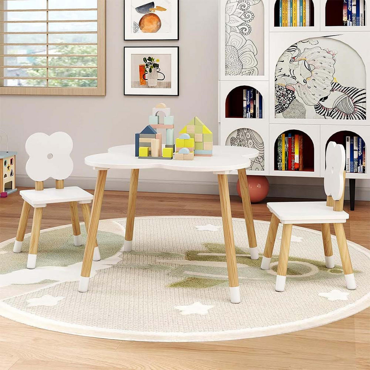 KINDERTISCH mit stuhl weiß(3-tlg) - Weiß, Holzwerkstoff (60/44/60cm) - COSTWAY