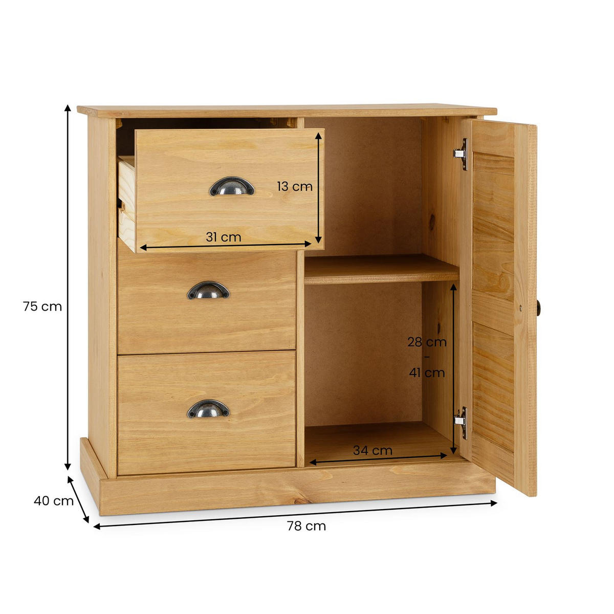 KOMMODE VENETA gebeizt/gewachst - Kieferfarben, Holz (78/75/40cm) - IDIMEX