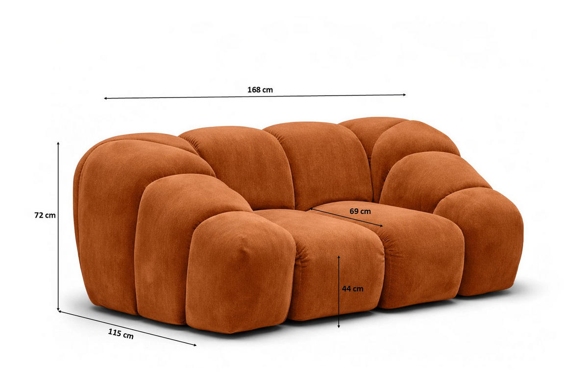 SESSEL modular, Veloursstoff Bluvel, Zimtfarbe, CROISSANT - Orange, Holz (168/72/115cm) - Kaiser Möbel