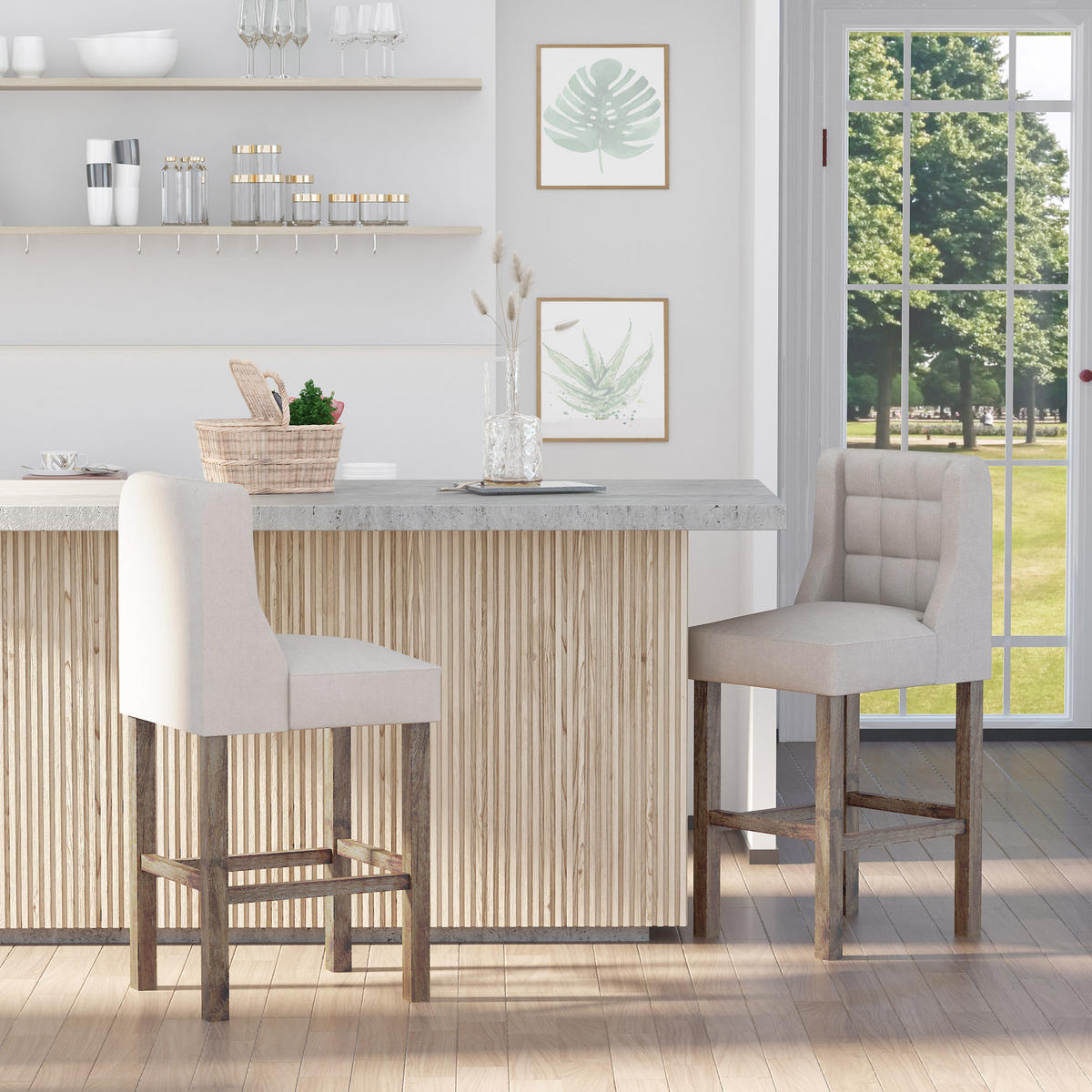 BARHOCKER, Leinen-Touch-Polyester, Beige - Beige, Kunststoff (50/101/47cm) - HOMCOM