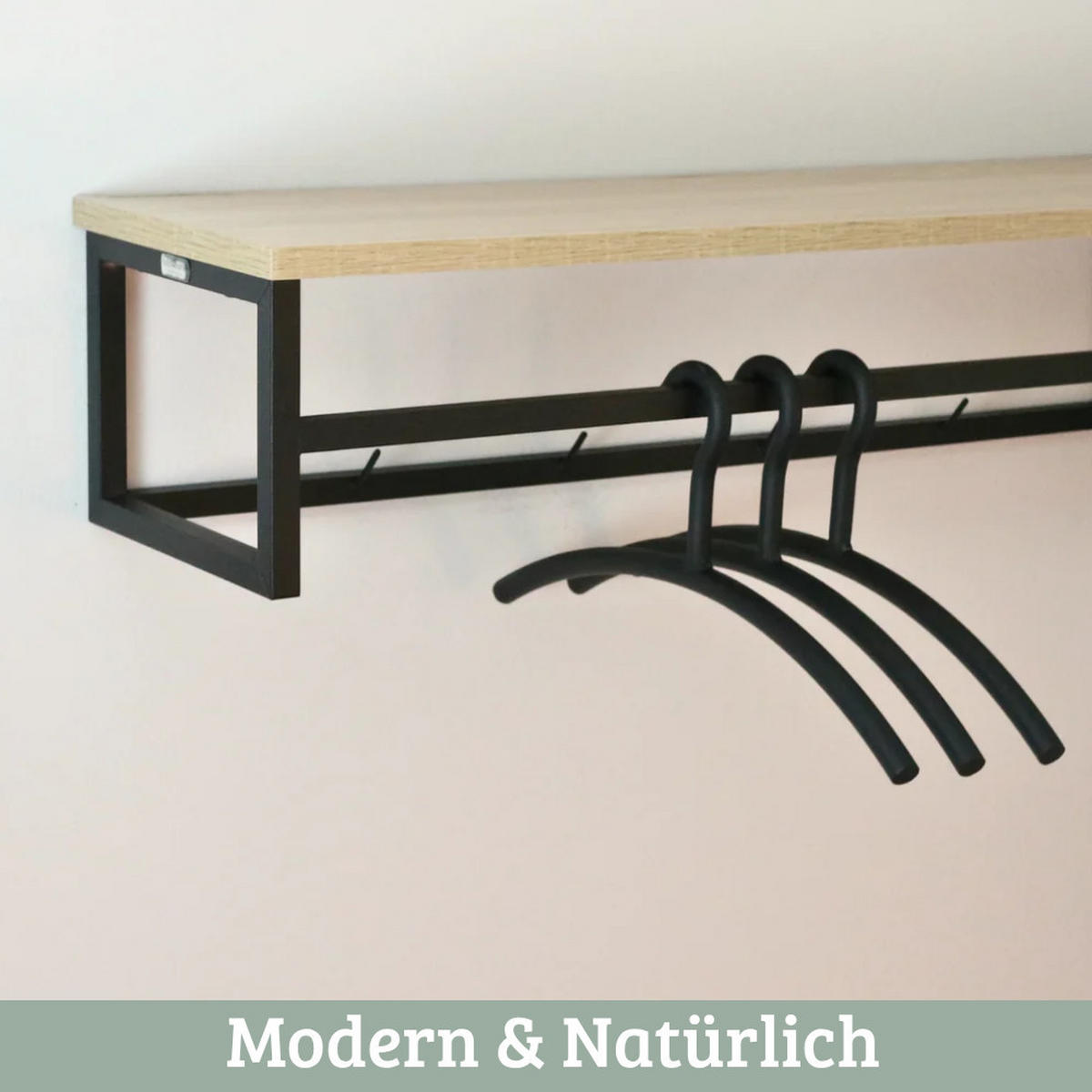 WANDGARDEROBE mit Ablage SIMBA Eichenholz 4 Haken 3 Kleiderbügel - Braun, Holz (92/22/29cm) - DELUKE