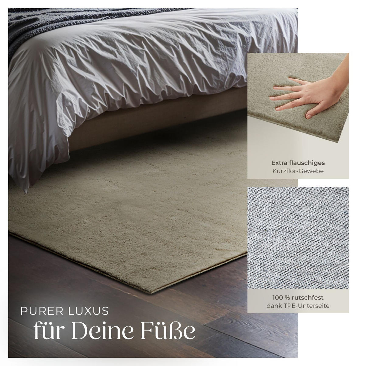 KURZFLORTEPPICH Soft Zone, rutschfeste Unterseite, Sand - Sandfarben, Textil (170/120cm) - tectake