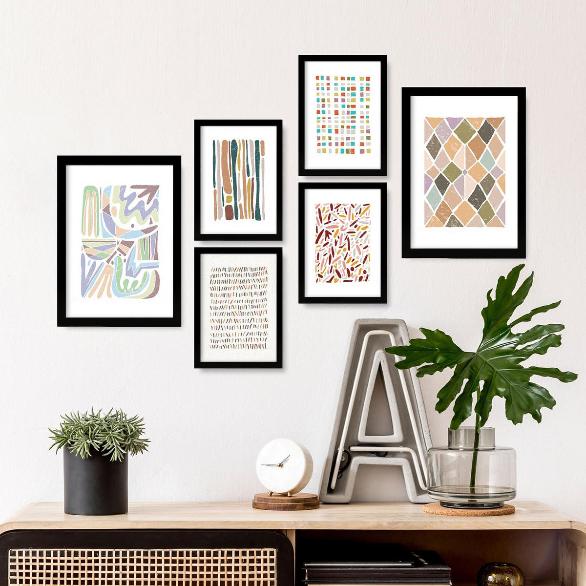 POSTER Set Mit 6 Drucken Von Mustern In Der Sammlung Von Ethnischenen Dekorative Rahmen Für Ihr Zuhause Wandkunstdruck A3 & A4 Schwarzer Rahmen - Schwarz, Papier (29/3cm) - Nacnic
