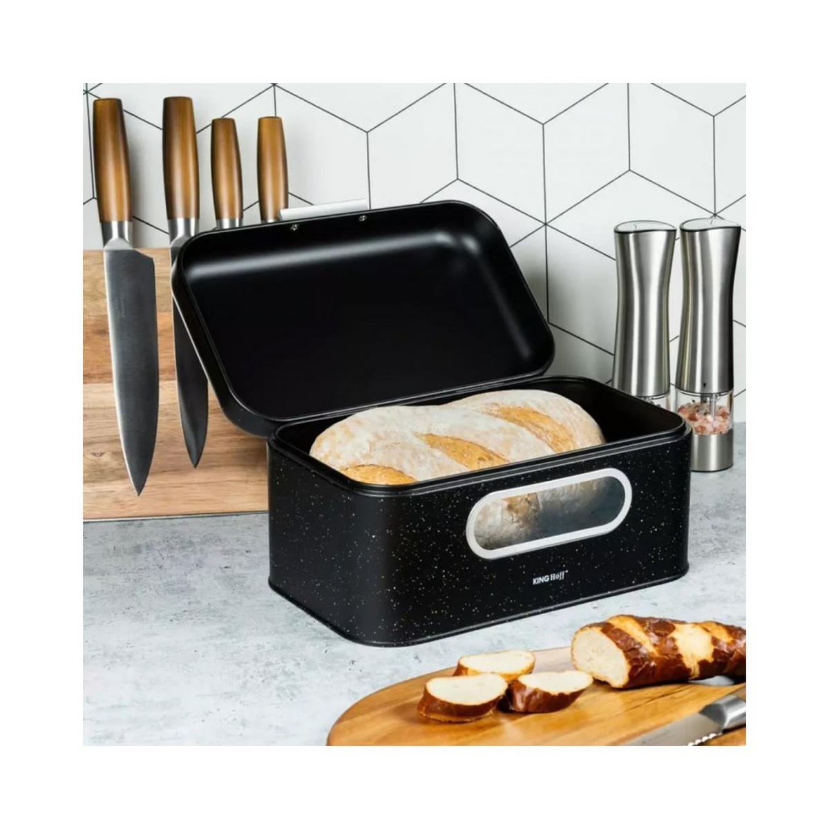 BROTKASTEN Schwarz 30/19.5/15.8 cm KH1078 - Schwarz, Metall (19.5/15.8/30cm) - Kinghoff 