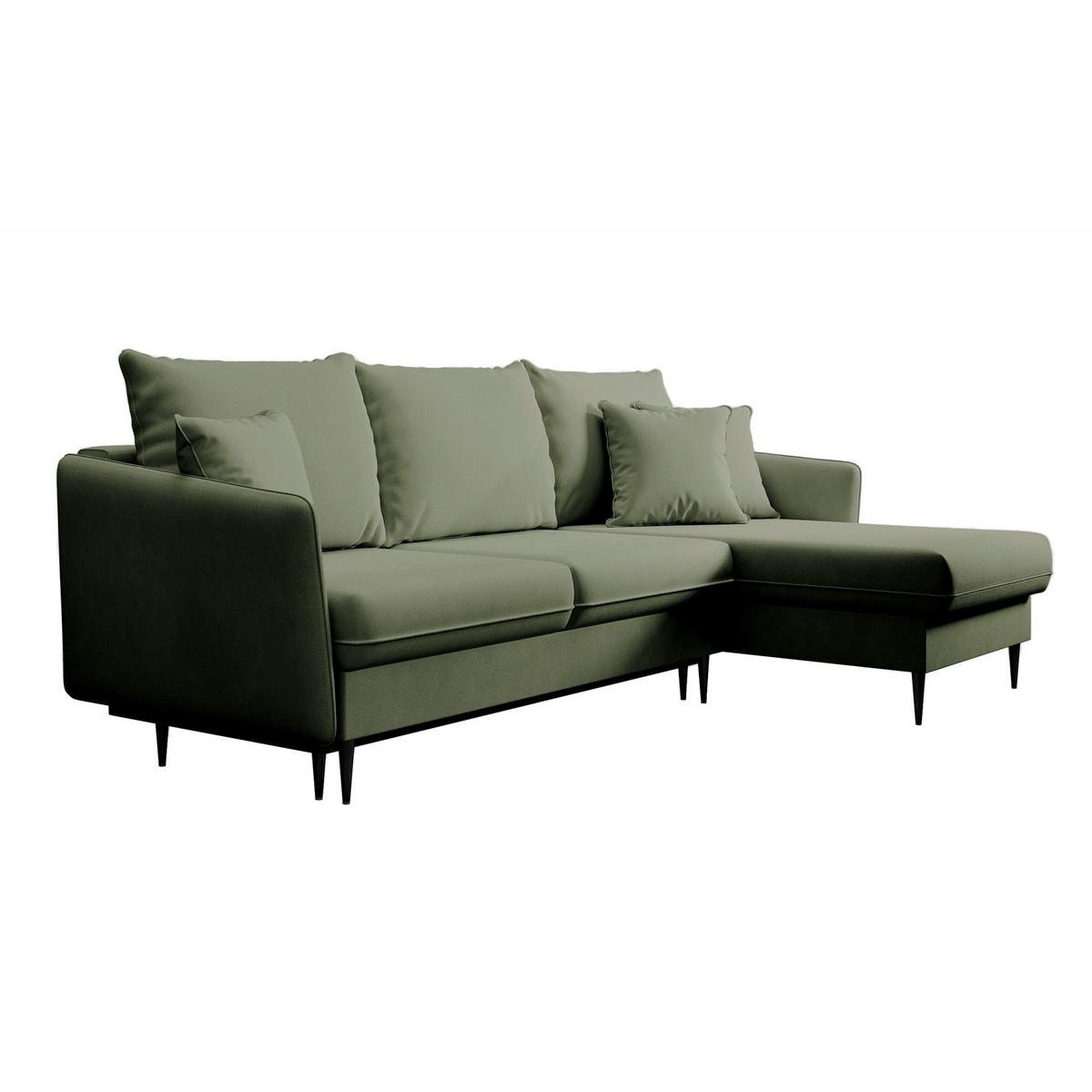 ECKSOFA Volio Salbeigrün Samt - Schwarz/Hellgrün, Textil/Metall (223/145cm) - Selsey