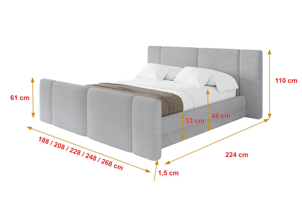 POLSTERBETT mit Bettkasten, Fußteil und Lattenrost, Boxbett ohne Matratze - TEVO-Z 160x200 Grau - Anthrazit, Holzwerkstoff/Textil (160/200cm) - ALTDECOR