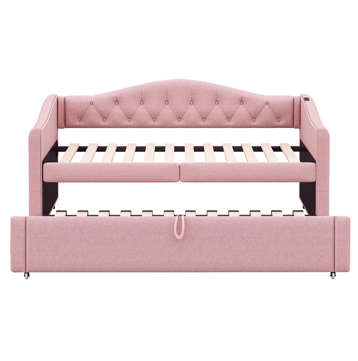 ČALÚNENÁ posteľ 90/200 cm s USB nabíjaním, rozkladacím spaním a lamelovým roštom, Ružová - pink, textil (90/200cm) - Redom