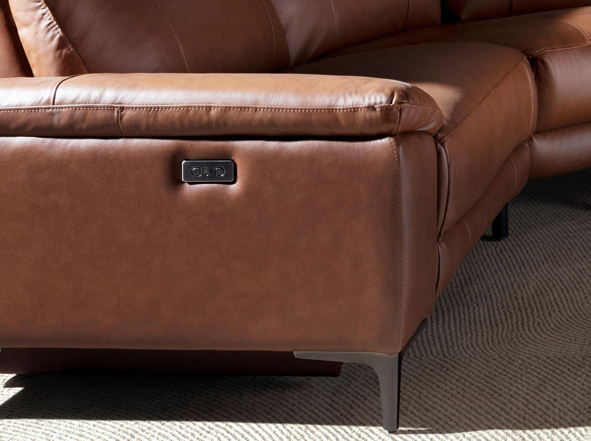 ECKSOFA Ecke tabakbraun dunkler Stahl 305/244/97 cm - Braun, Leder/Metall (305/244cm) - ANGEL CERDA