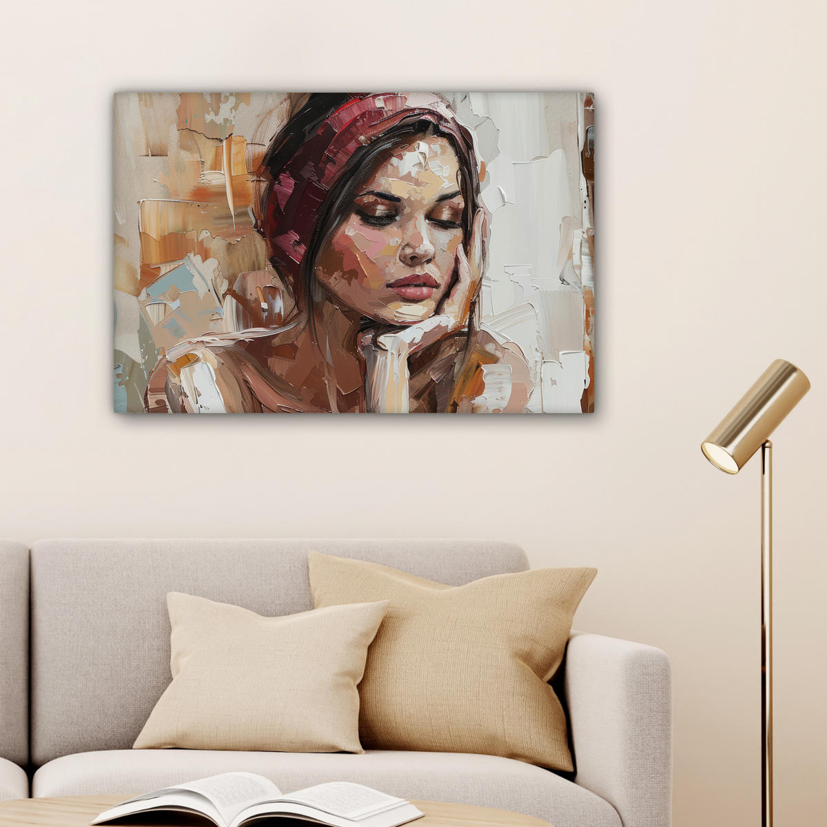 LEINWANDBILD Frau - Lackierung - Porträt - Modern Wanddeko 90x60 cm - Altrosa, Textil (90/60cm) - MuchoWow