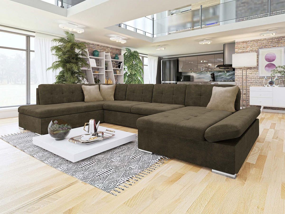 ECKSOFA Bergen, Seite: Rechts - Silberfarben/Braun, Holz/Textil (345/76/205cm) - MIRJAN24