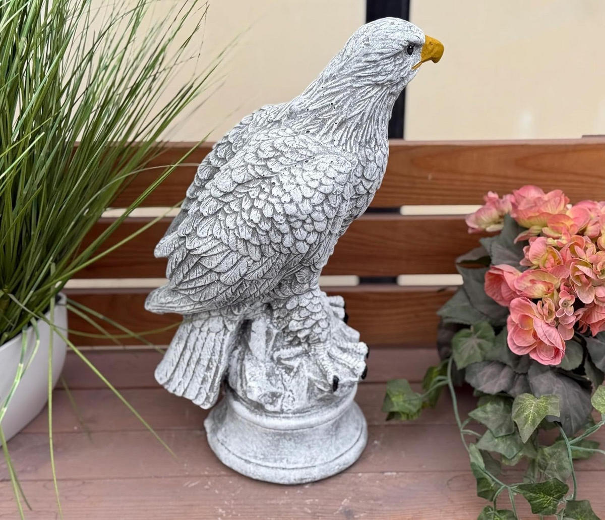 STEINGUSS Adler Gartenfigur, Frostfest Steinfigur - Grau, Stein (19/38/14cm) - stoneandstyle