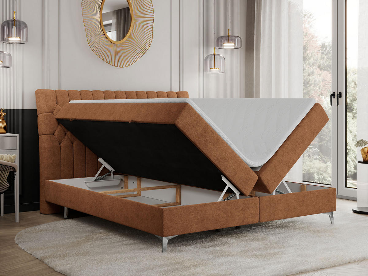 BOXBETT MILEN 200/200 Orange Struktur - H3 - Orange, Holz/Textil (200/200cm) - MKS