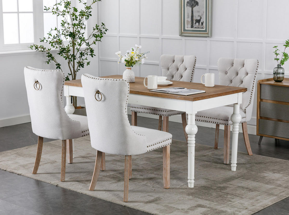 ESSZIMMERSTUHL 2er-Set mit hoher Rückenlehne Leinen Beige - Weiß, Holz (50/95/65cm) - Meubliv