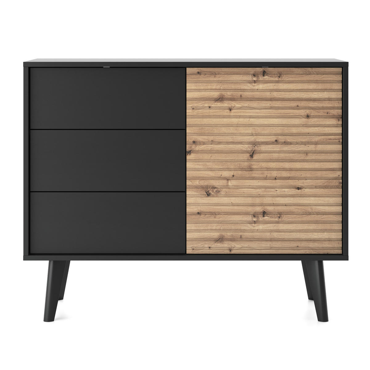 KOMMODE VILLETTA 104/83/39 cm mit 3 Schubladen 1 Türen Schwarz - Schwarz/Eiche Artisan, Holzwerkstoff (104/83/39cm) - MASSENO