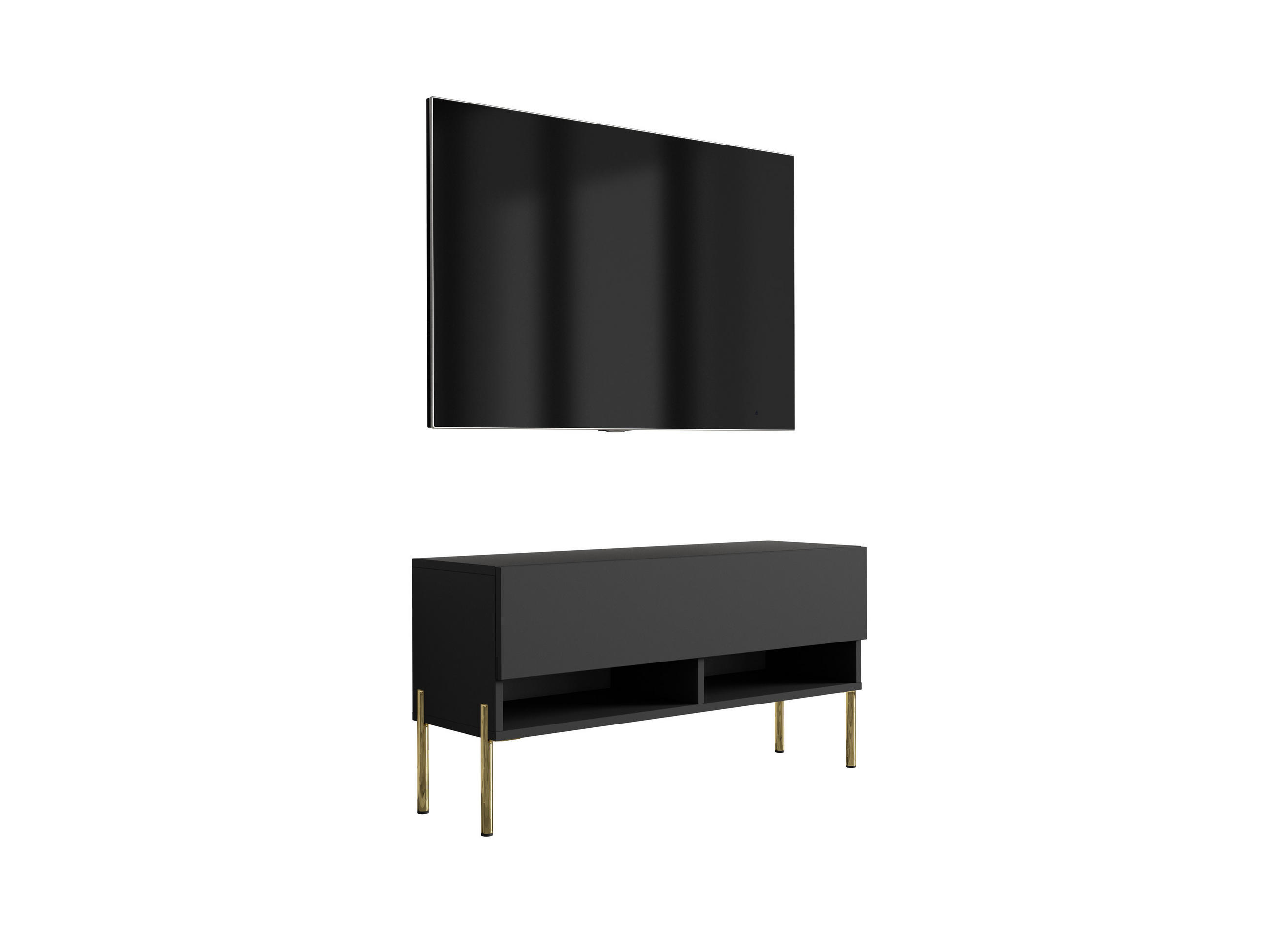 TV-LOWBOARD 100 cm Mattschwarz, gerade goldene Beine, 100 × 32 × 52 cm - Schwarz, Holzwerkstoff (100/52/32cm) - 3XE LIVING