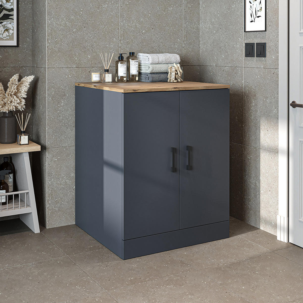 WASCHMASCHINENSCHRANK Atlantic II 70cm Breit, 90cm Hoch - Anthrazit, Holzwerkstoff (70/90/69cm)