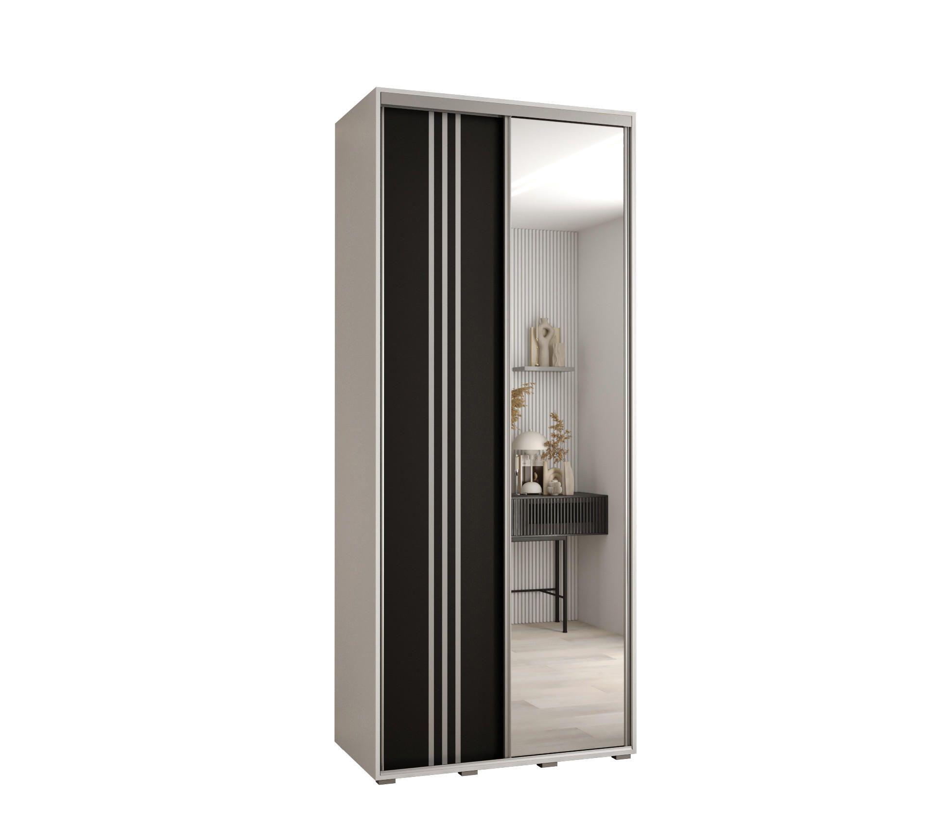 Abiks Möbel Schwebetürenschrank Weiß, Schwarz, Silber 120x235x45 cm