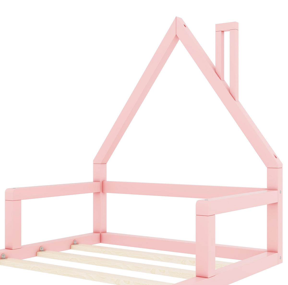 KINDERBETT 90/200 cm in Rosa aus Kiefer massiv in Hausform - Rosa, Holz (90/200cm) - Flora Grace