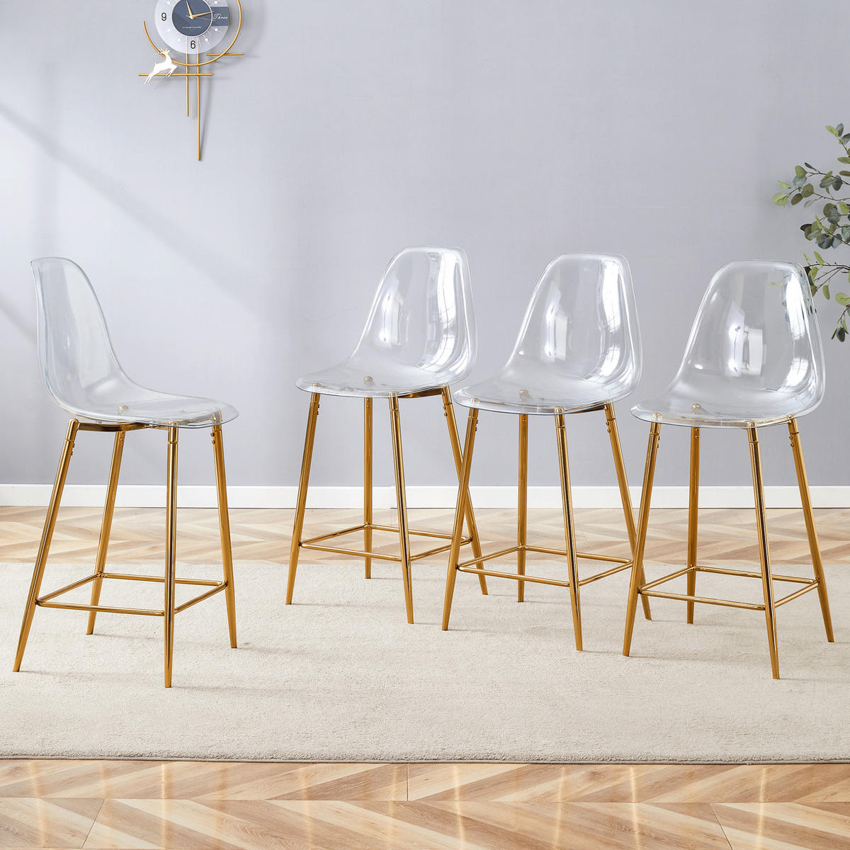 BARHOCKER 4er-Set transparent mit Metallgestell Gold - Goldfarben, Metall (45/102/51.2cm) - Meubliv