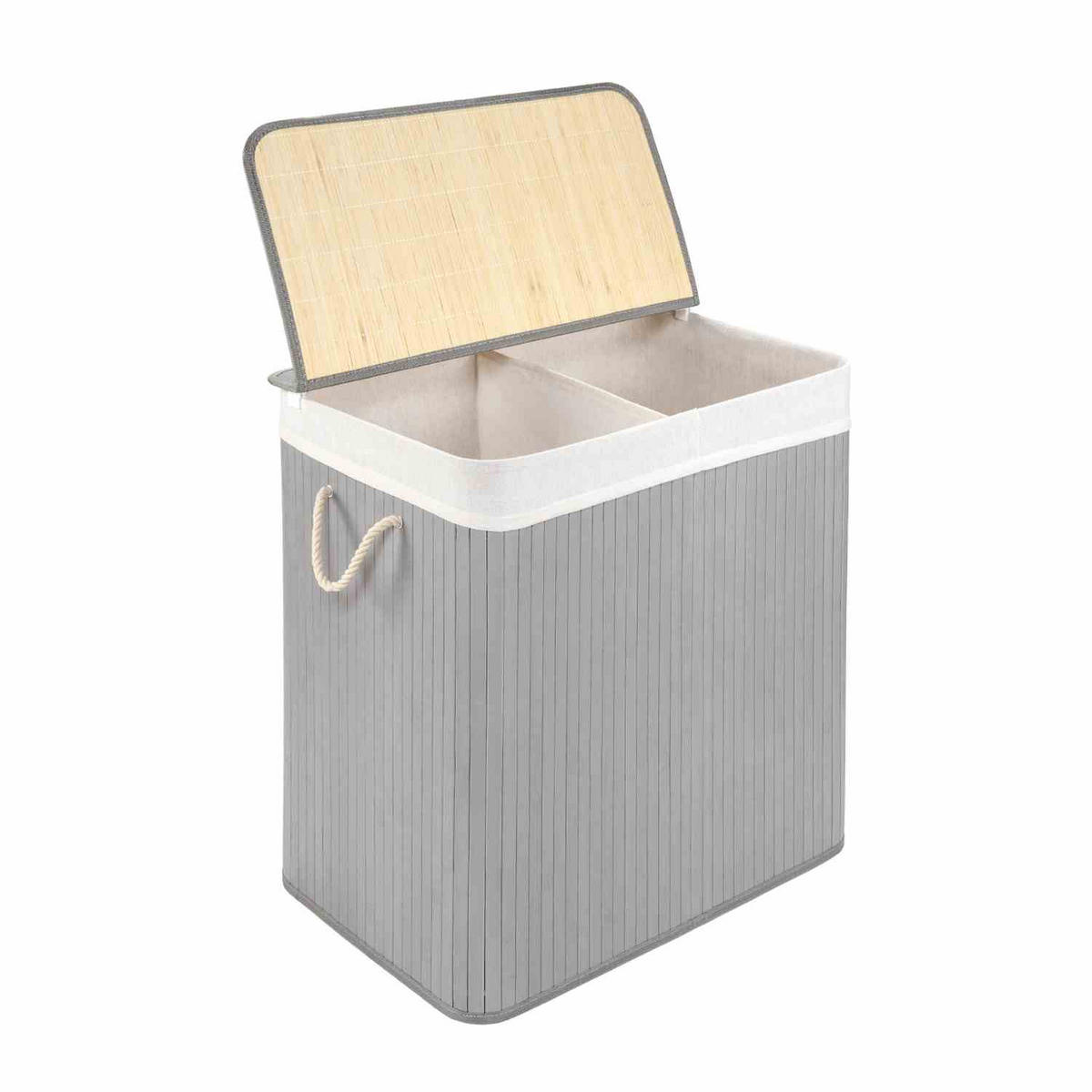 WÄSCHEKORB MIT DECKEL BAMBOO - Hellgrau, Naturmaterialien (52/60/32cm) - WohnDirect