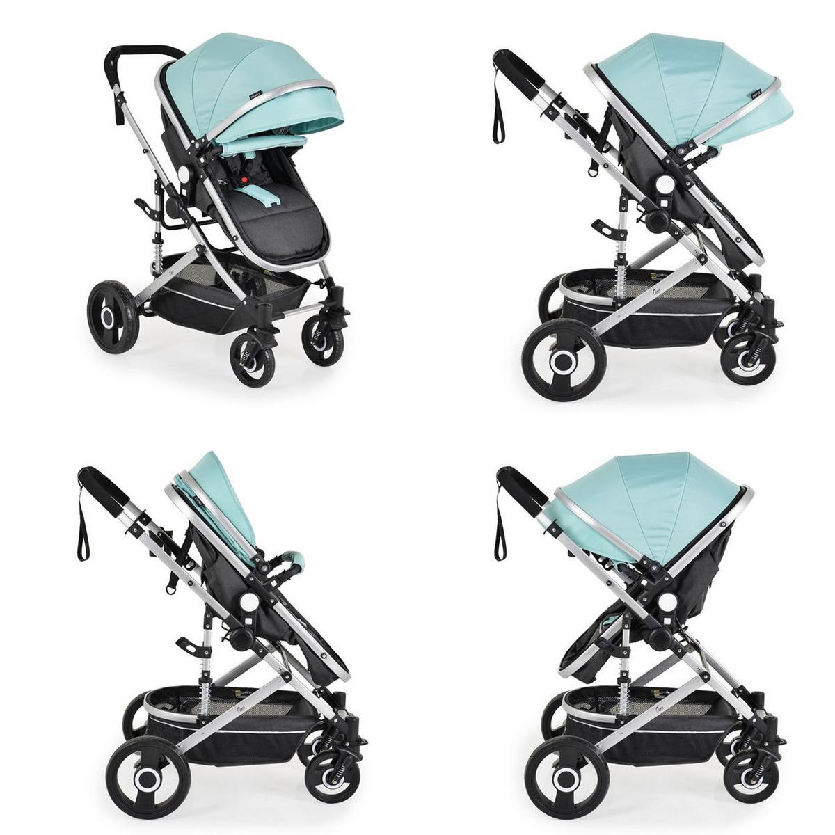 KINDERWAGEN Ciara blau schwarz Tragetasche Sportsitz Wickeltasche faltbar Sitz umkehrbar - Pastellblau, Metall (94/63/103cm) - Moni