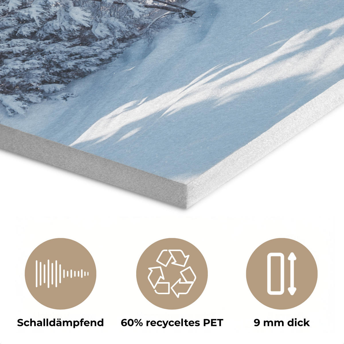 AKUSTIKBILD Winterlandschaft - Natur - Berge - Bäume - Schnee Akustikpaneele 90x60 cm - Hellblau, Kunststoff (90/60/0.9cm) - MuchoWow