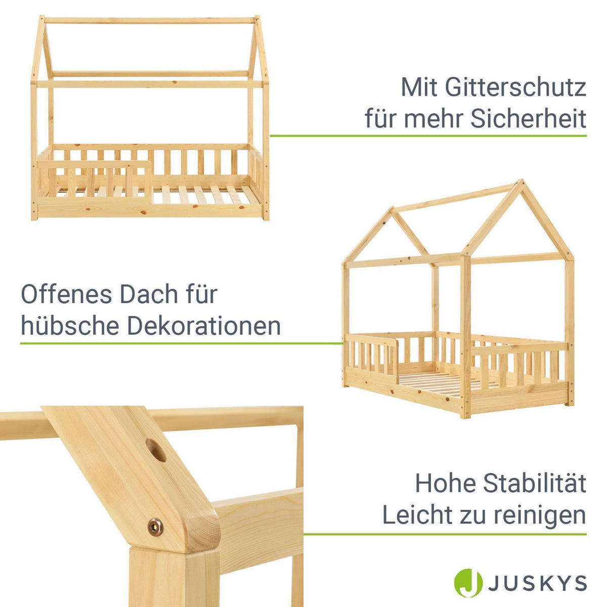 KINDERBETT Marli mit Matratze natur 80x160 cm - Naturfarben, Holzwerkstoff (80/160cm) - Juskys