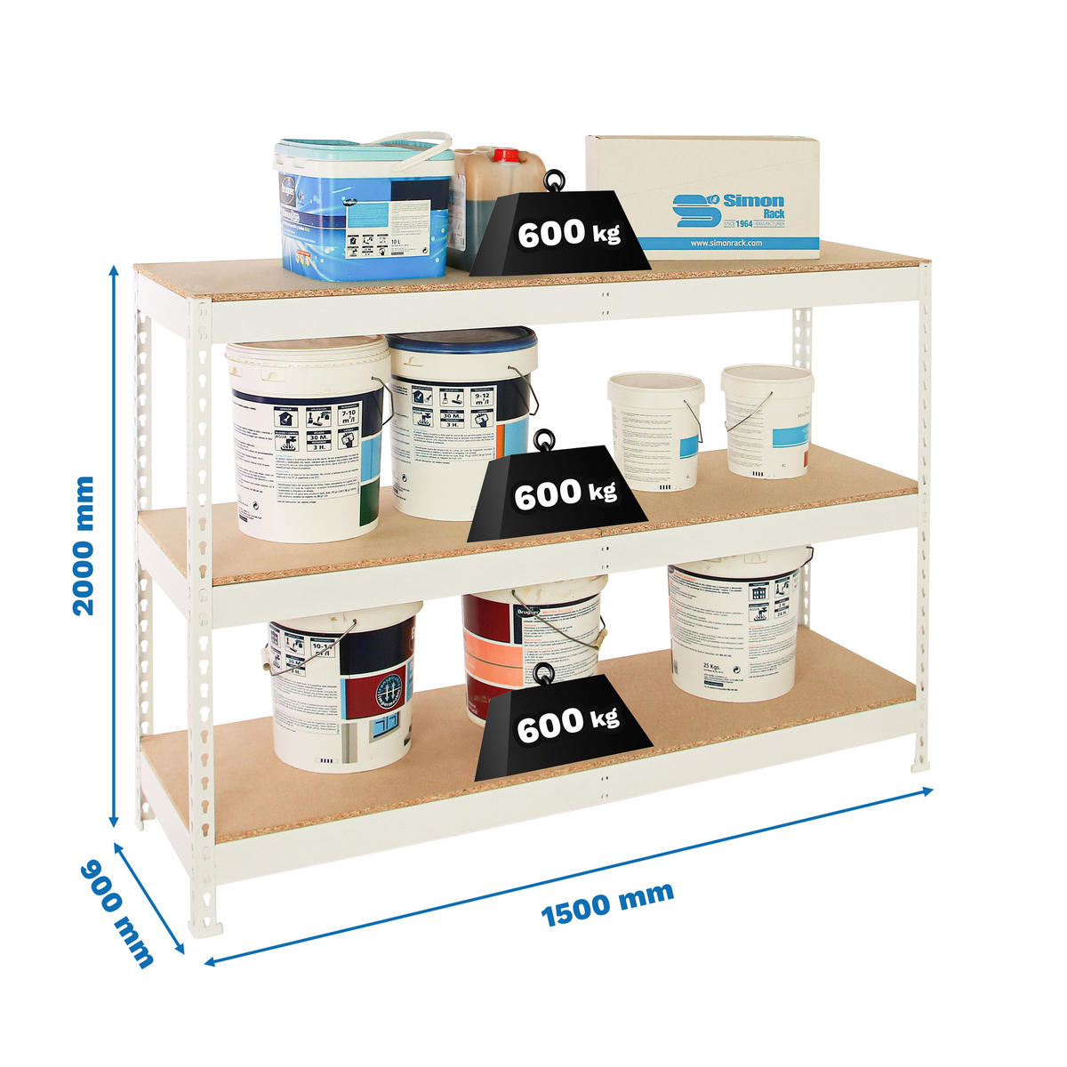 SCHWERLASTREGAL Wood Beast Three HxBxT 200 x 150 x 90 cm Fachlast 600 kg Weiß - Weiß, Metall (150/200/90cm) - PROREGAL