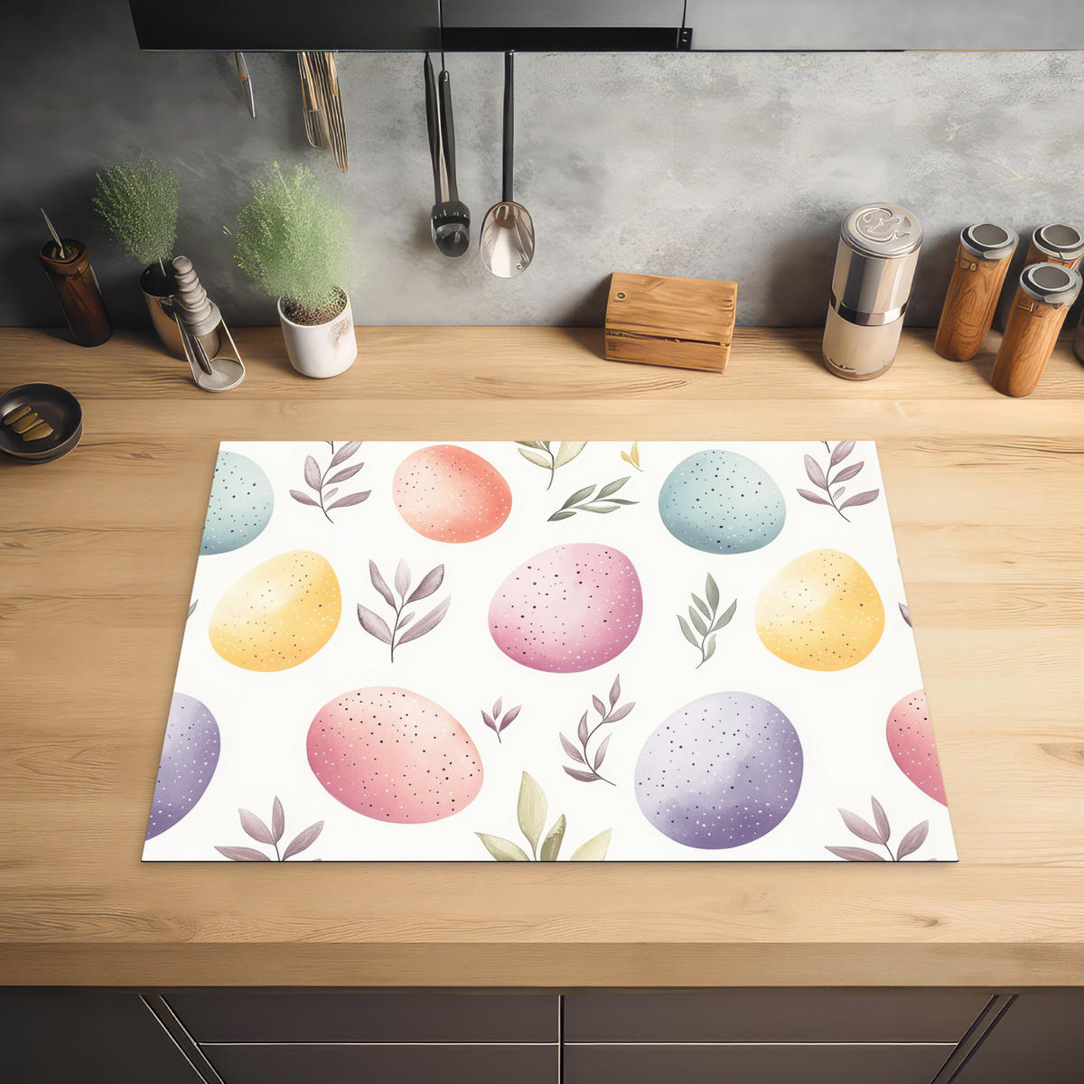 HERDABDECKPLATTE Eier - Bunt - Muster Herdabdeckung Induktionsfeld 70x52 cm - Weiß, Kunststoff (70/52/0.2cm) - MuchoWow