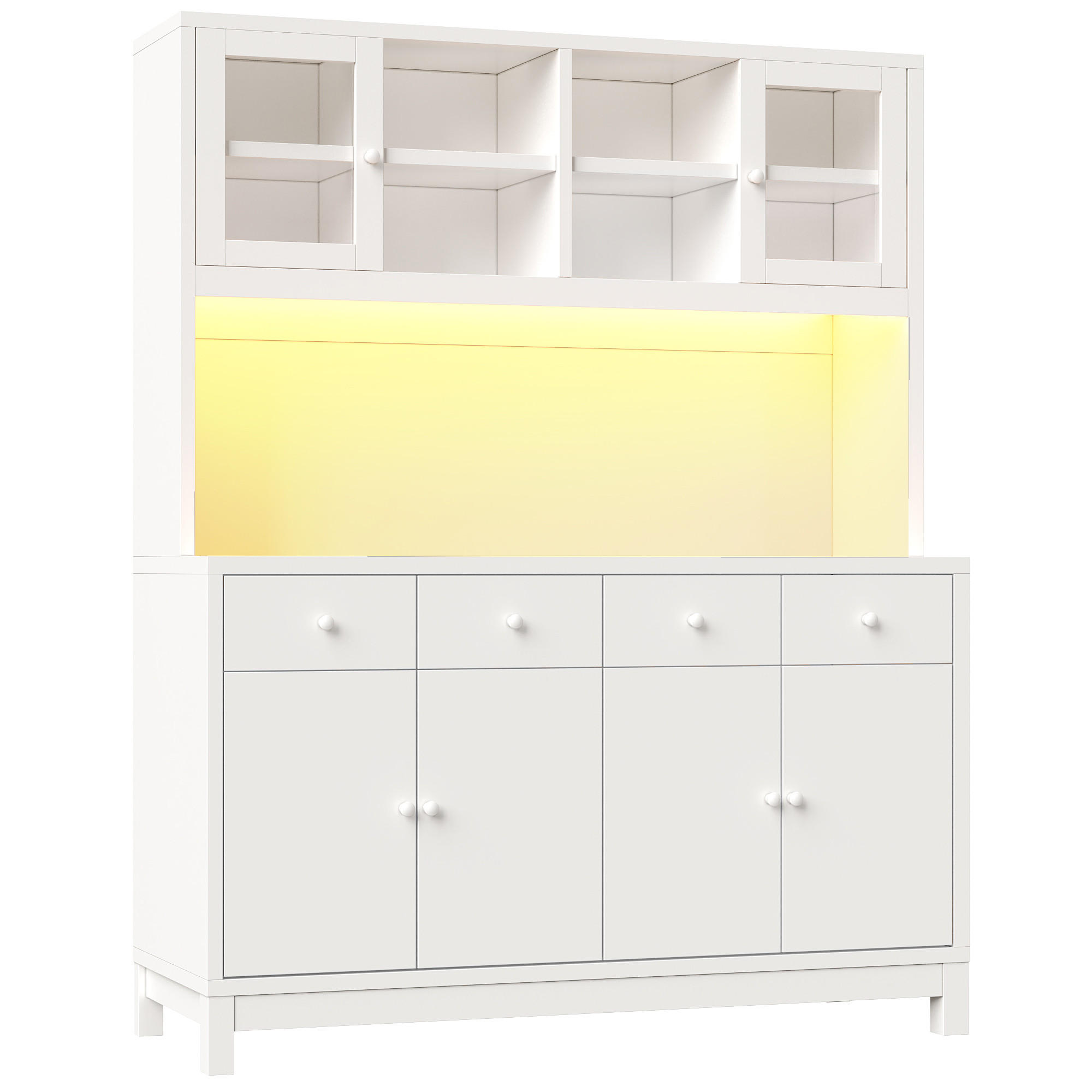 BUFFET DE-38471 140/38/180 cm mit LED-Beleuchtung und 4 Schubladen Naturholz - Weiß, Holzwerkstoff (140/180/38.5cm) - ComfortXL