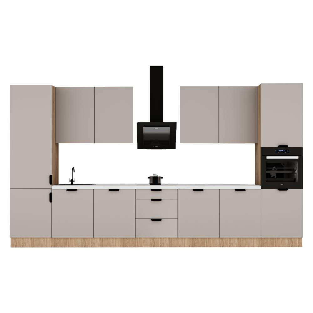 KÜCHENZEILE 420 cm - SorentoKS7-M420 - in Beige / Sonoma Eiche - Beige/Schwarz, Holz/Metall (420/247/58cm)