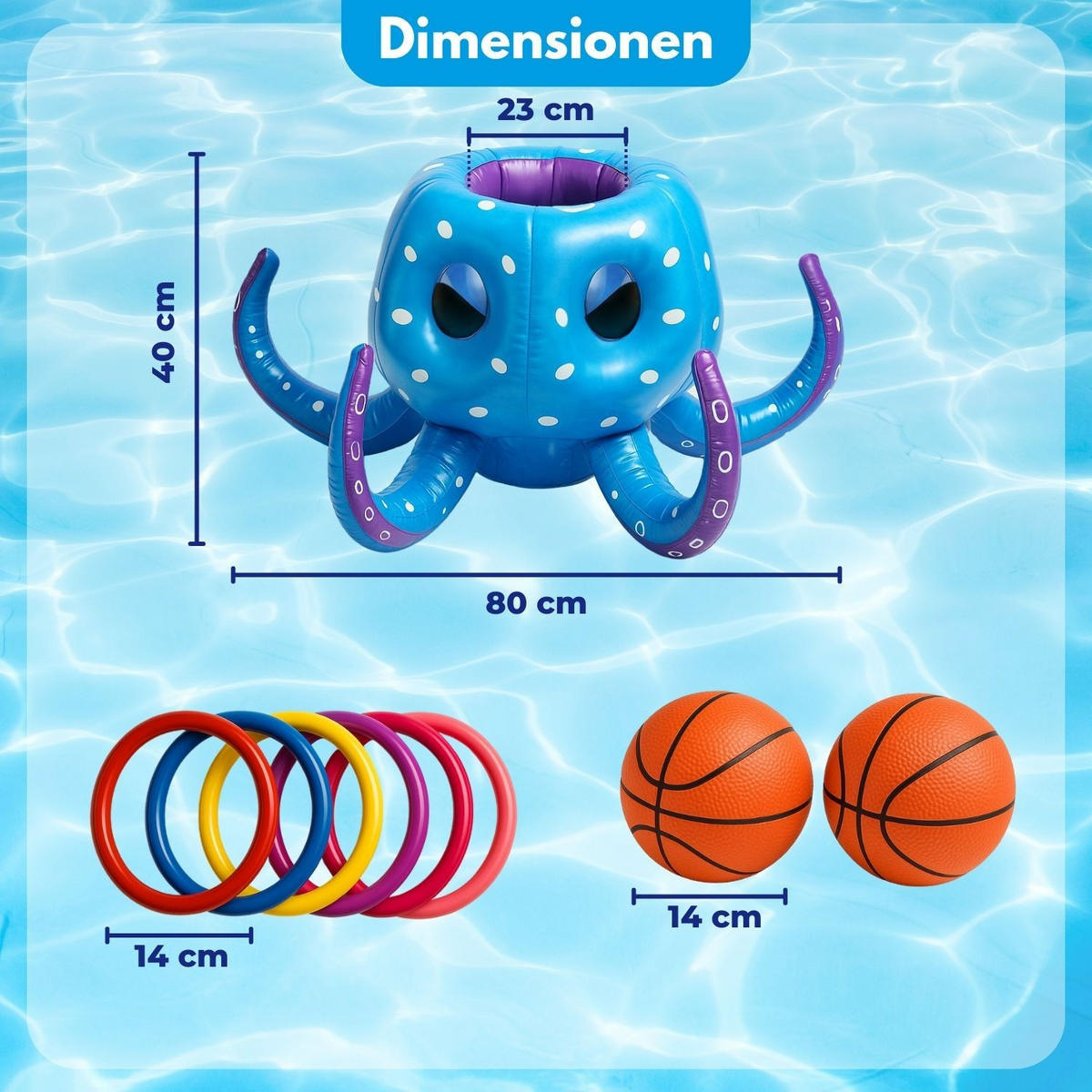 WASSERBASKETBALL KRAKI Blau 9-teilig - Blau, Kunststoff (81/81/45cm) - Coemo