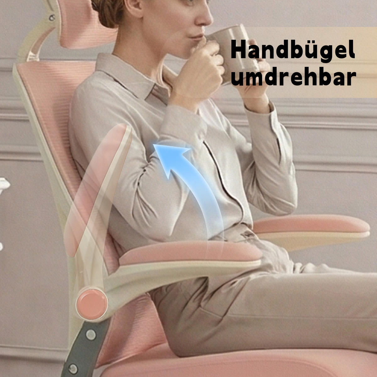 DREHSTUHL DE-40943 mit klappbarer Rückenlehne und 3D-Kopfstütze Rosa - Pink, Metall (62/129/48.5cm) - ComfortXL