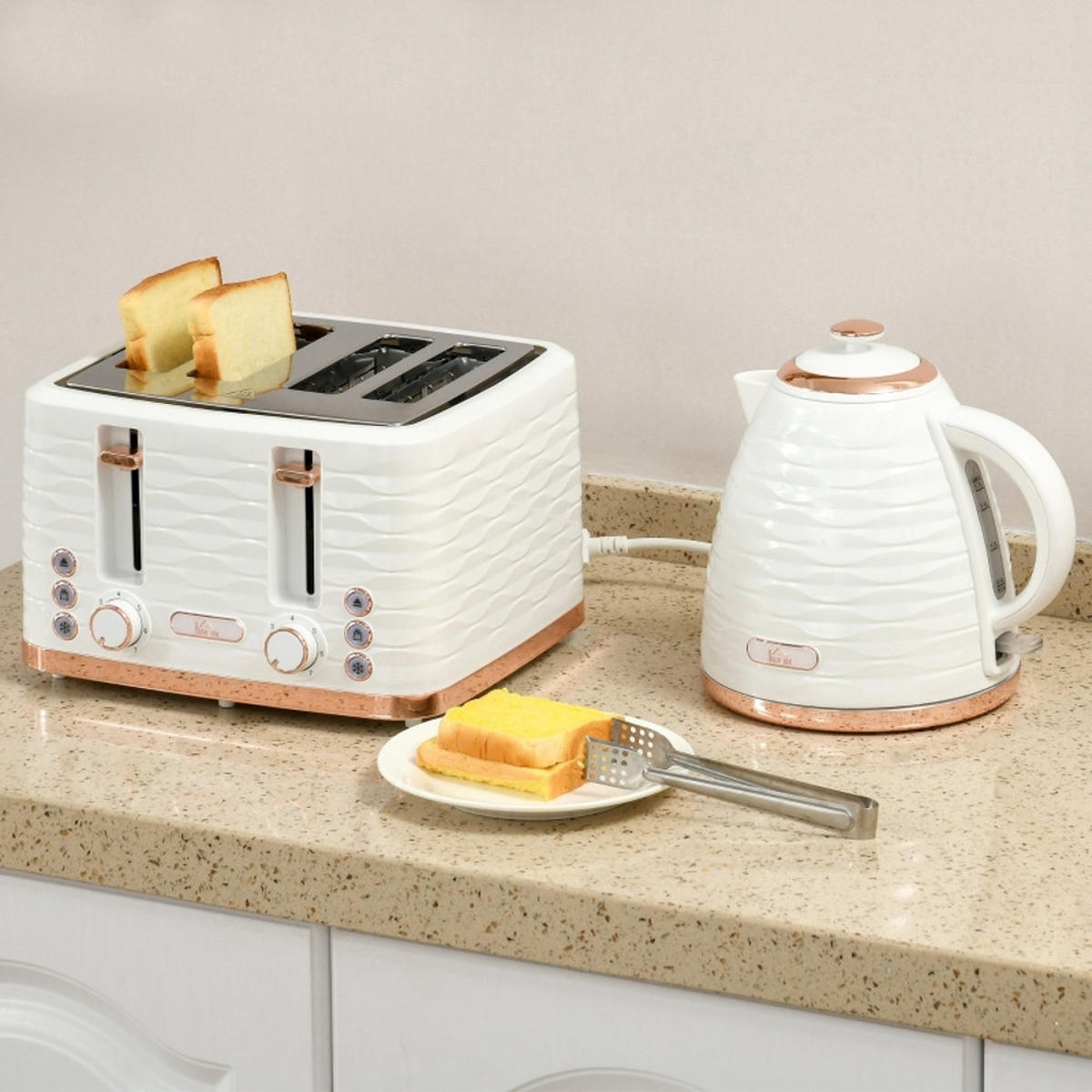 WASSERKOCHER-TOASTER Set, 7 BRÄUNUNGSSTUFEN, Cremeweiß, 1,7L - Creme, Kunststoff (19.5/23.2/24.1cm) - Rolipo