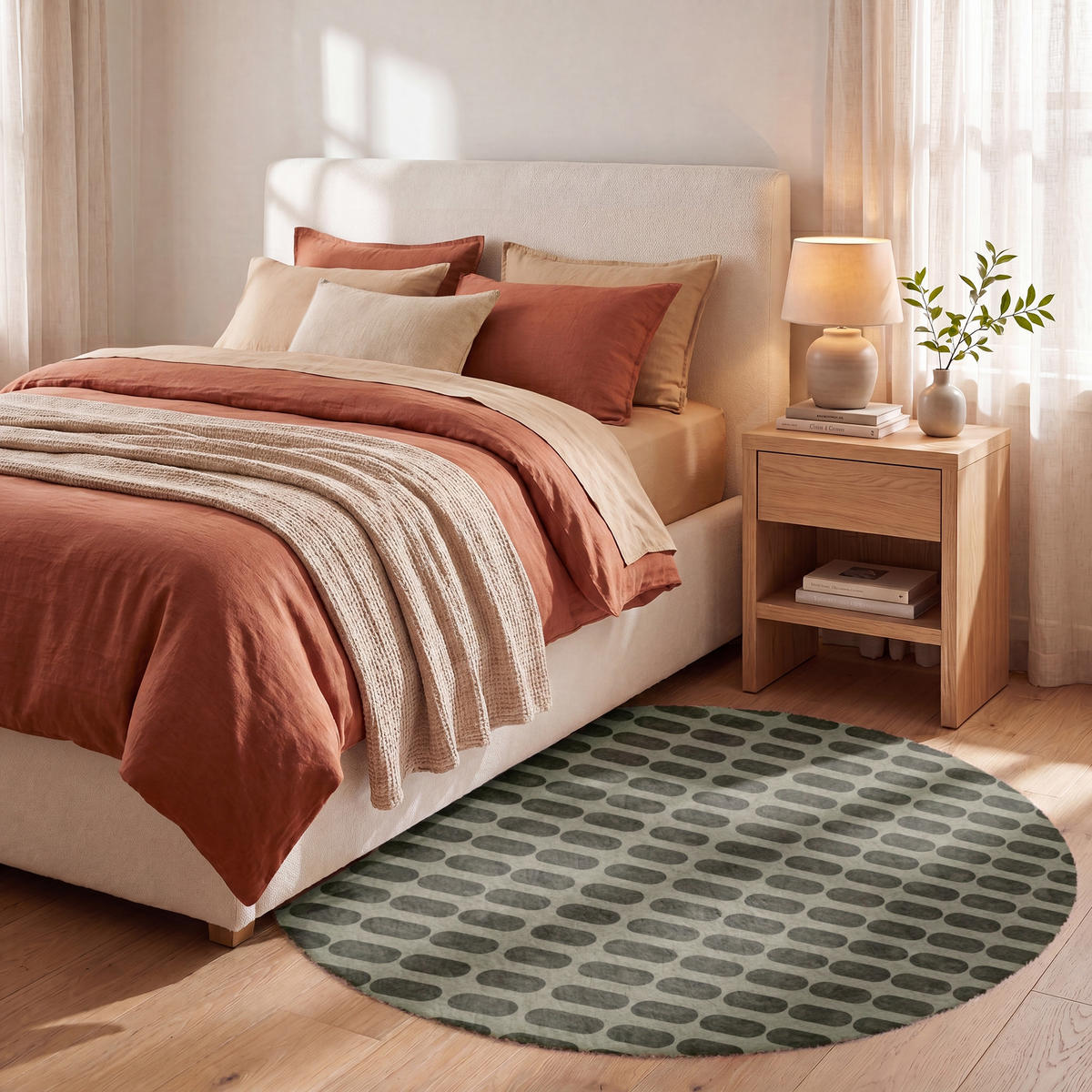 TEPPICH - Rhythmic - Aufschlag - Grün - 120x120 cm - Olivgrün, Kunststoff/Textil (120/0.4cm) - OnlyWow