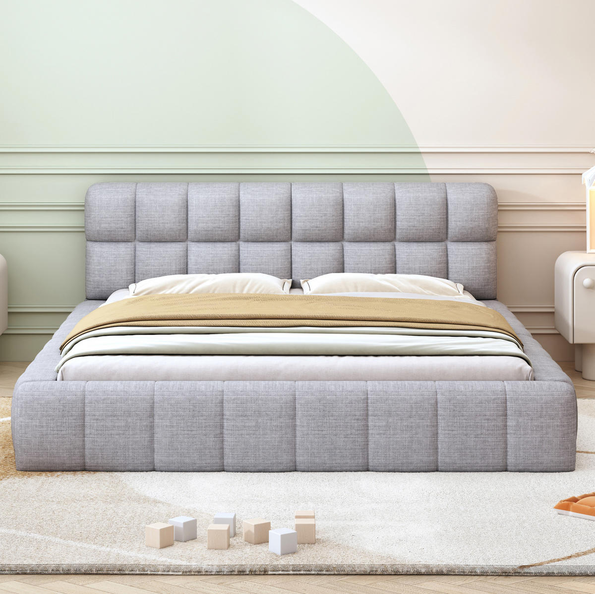 POLSTERBETT 140/200 cm grau mit Rückenlehne und stabilem Lattenrost - Grau, Textil (140/200cm) - OKWISH