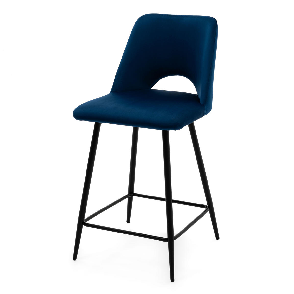 BARHOCKER ORO gepolsterter mit Steppung - dunkelblau - Samt Velour - Blau/Schwarz, Textil/Metall (48/94/55cm) - NEW HOME