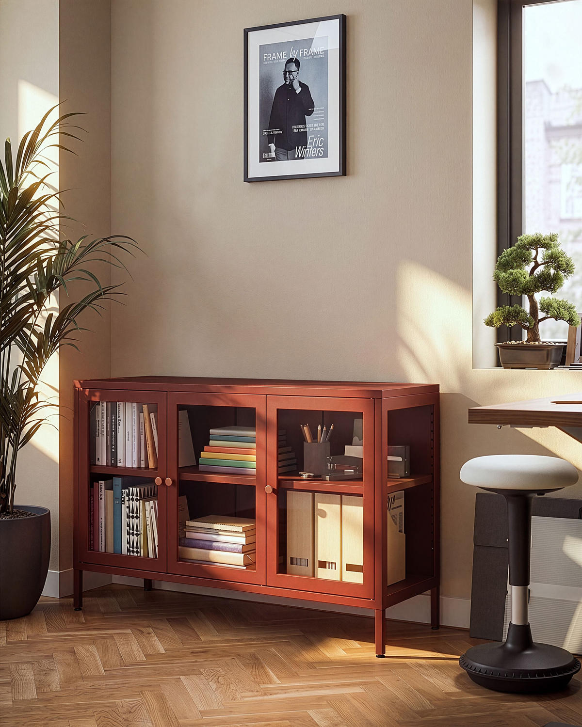 SIDEBOARD mit Glastüren Metall 115 cm Goldbraun Newport - Goldfarben, Metall (115/64/35cm) - Beliani