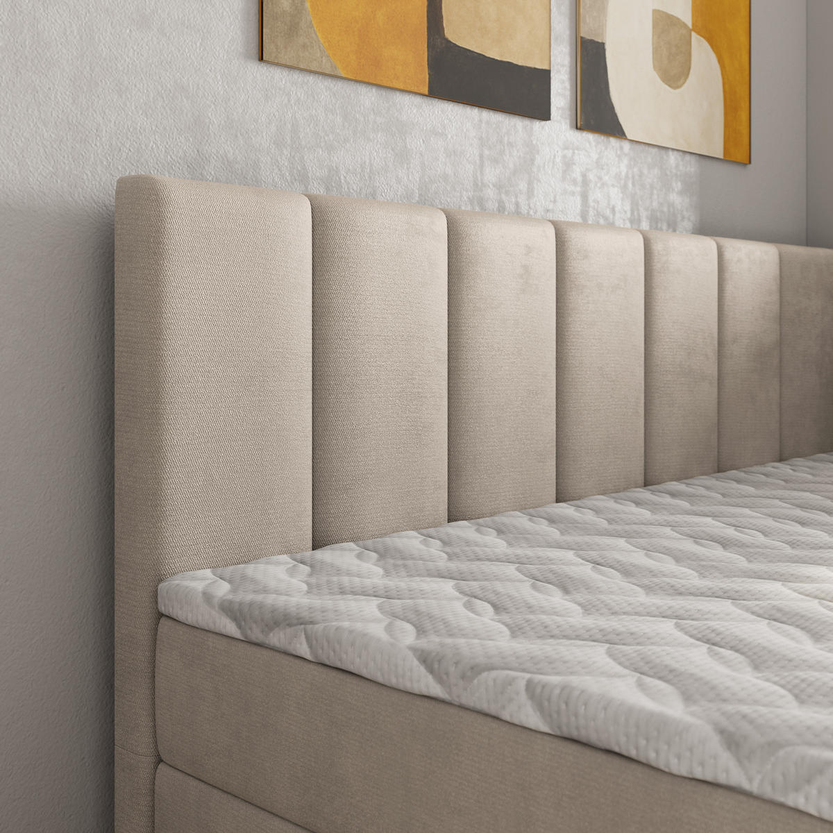 BOXBETT BEVE 80x200 cm mit Matratze und Topper, H2+H3 - Beige - Beige, Holz (80/200cm) - MASSENO