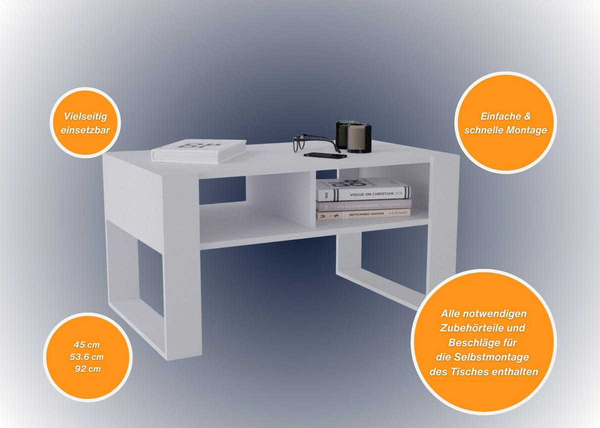 COUCHTISCH Kora92 92/45/53,6 - Weiß, Holzwerkstoff (54/92/45cm) - RAUMHIRSCH FURNITURE