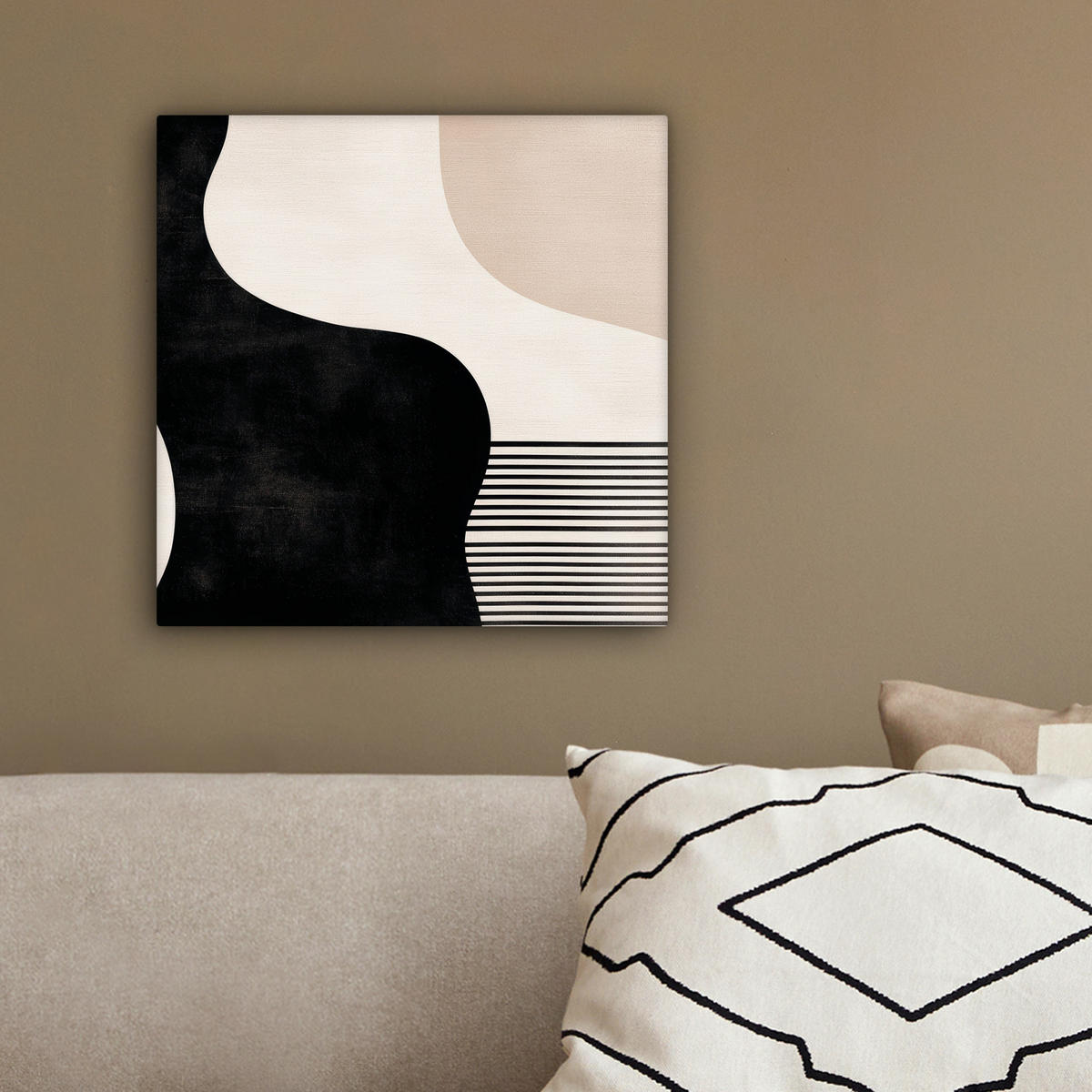 LEINWANDBILD Abstrakt - Japandi - Beige - Modern 20x20 cm - Schwarz, Textil (20/20cm) - MuchoWow