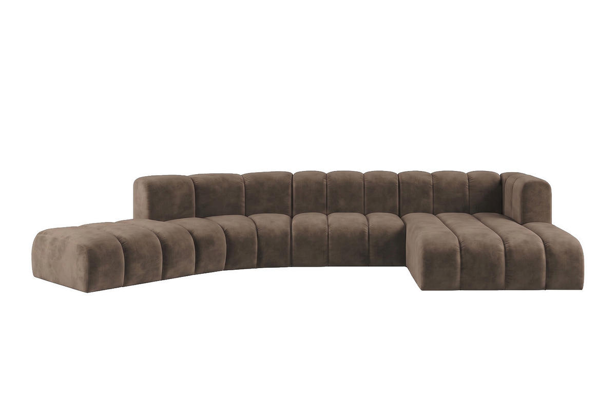 ECKSOFA Modulares In L-Form, Velvet-Stoff Riviera, Braun, Rechts, GRAND Round - Braun, Holz (445/179cm) - Kaiser Möbel