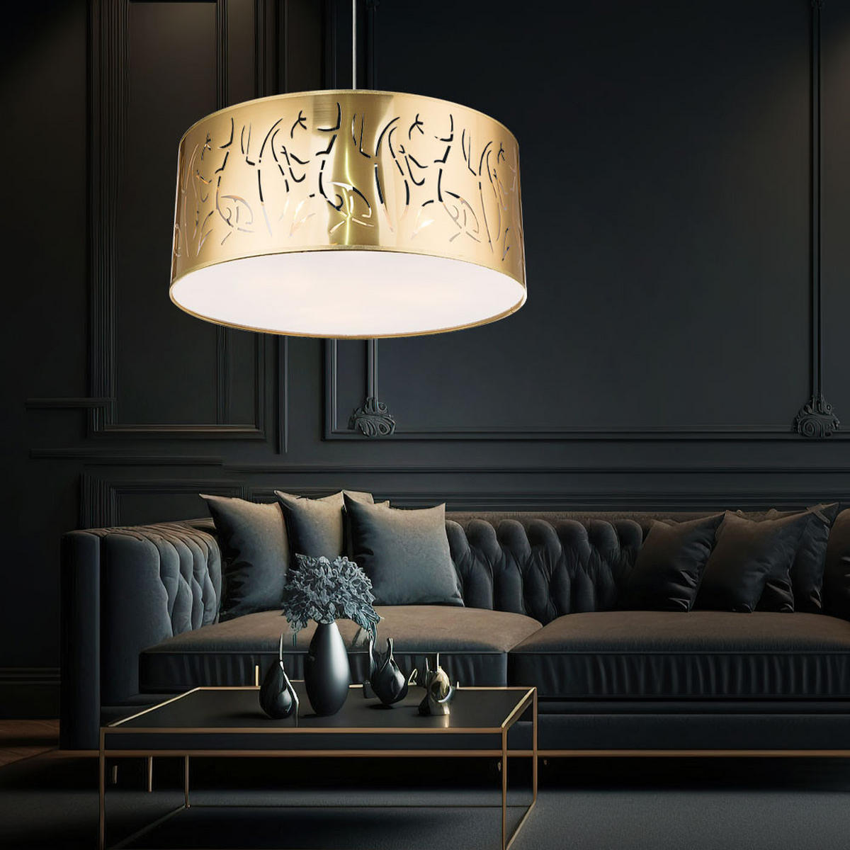 HÄNGELEUCHTE TAXOS Gold Matt - Goldfarben, Kunststoff (53/53/140cm) - Globo Lighting